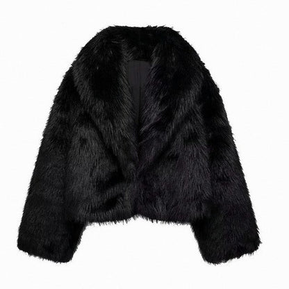 Long Sleeve Cropped Faux Fur Coat