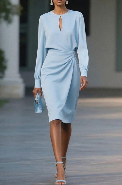 Long Sleeve Draped Midi Dress