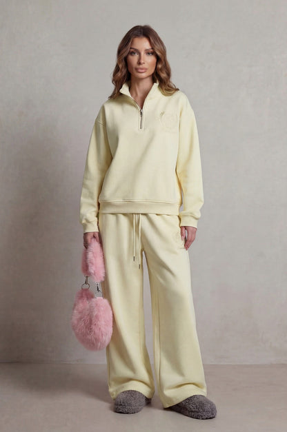 Fleece Funnel Neck Half Zip Long Sleeve Two Piece Set