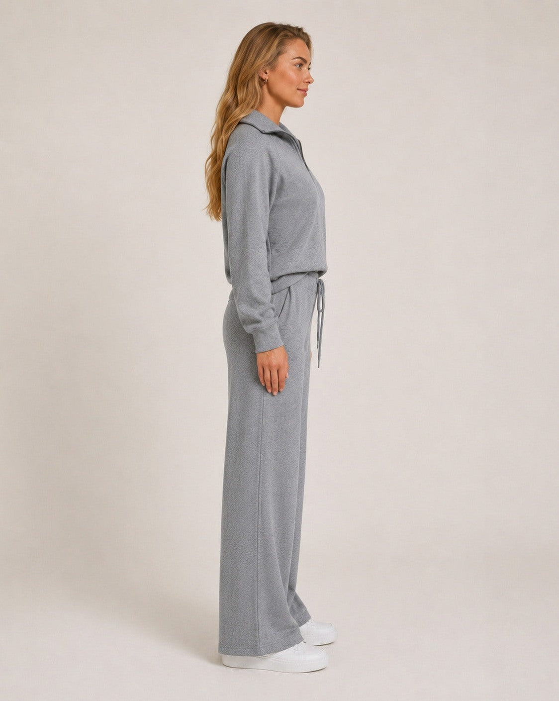 Fleece Half Zip Long Sleeve Wide Leg Co Ord Set
