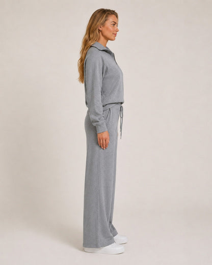 Fleece Half Zip Long Sleeve Wide Leg Co Ord Set