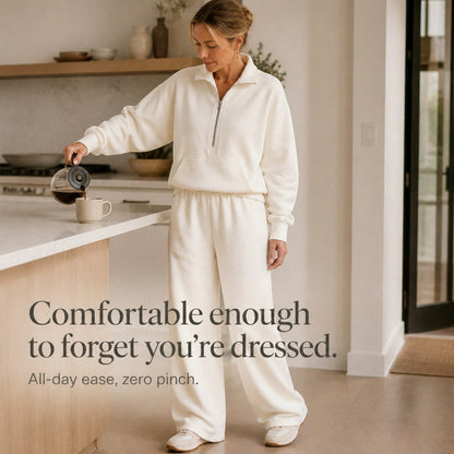 Fleece Half Zip Pouch Pocket Wide Leg Co Ord Set