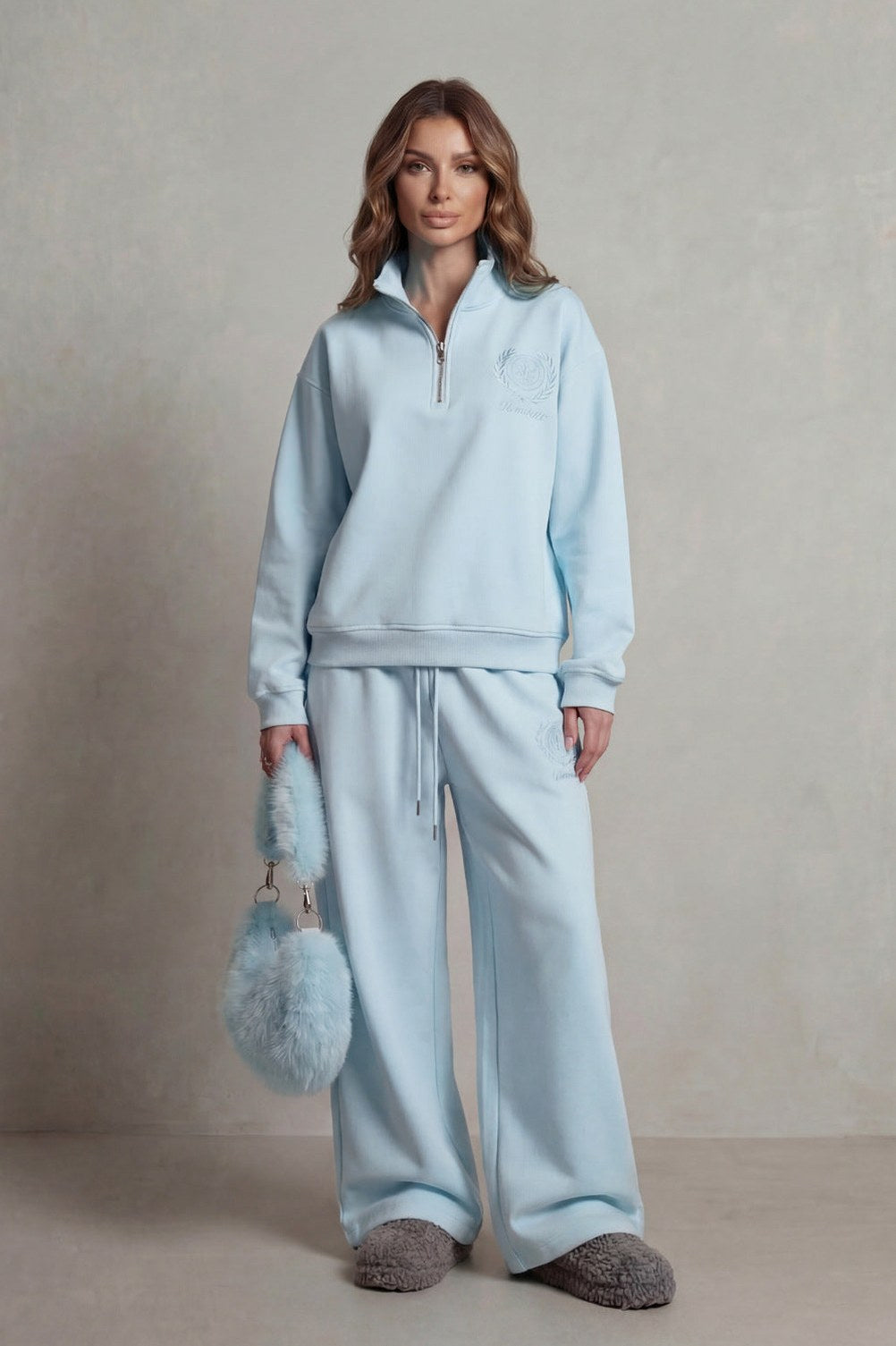 Fleece Funnel Neck Half Zip Long Sleeve Two Piece Set