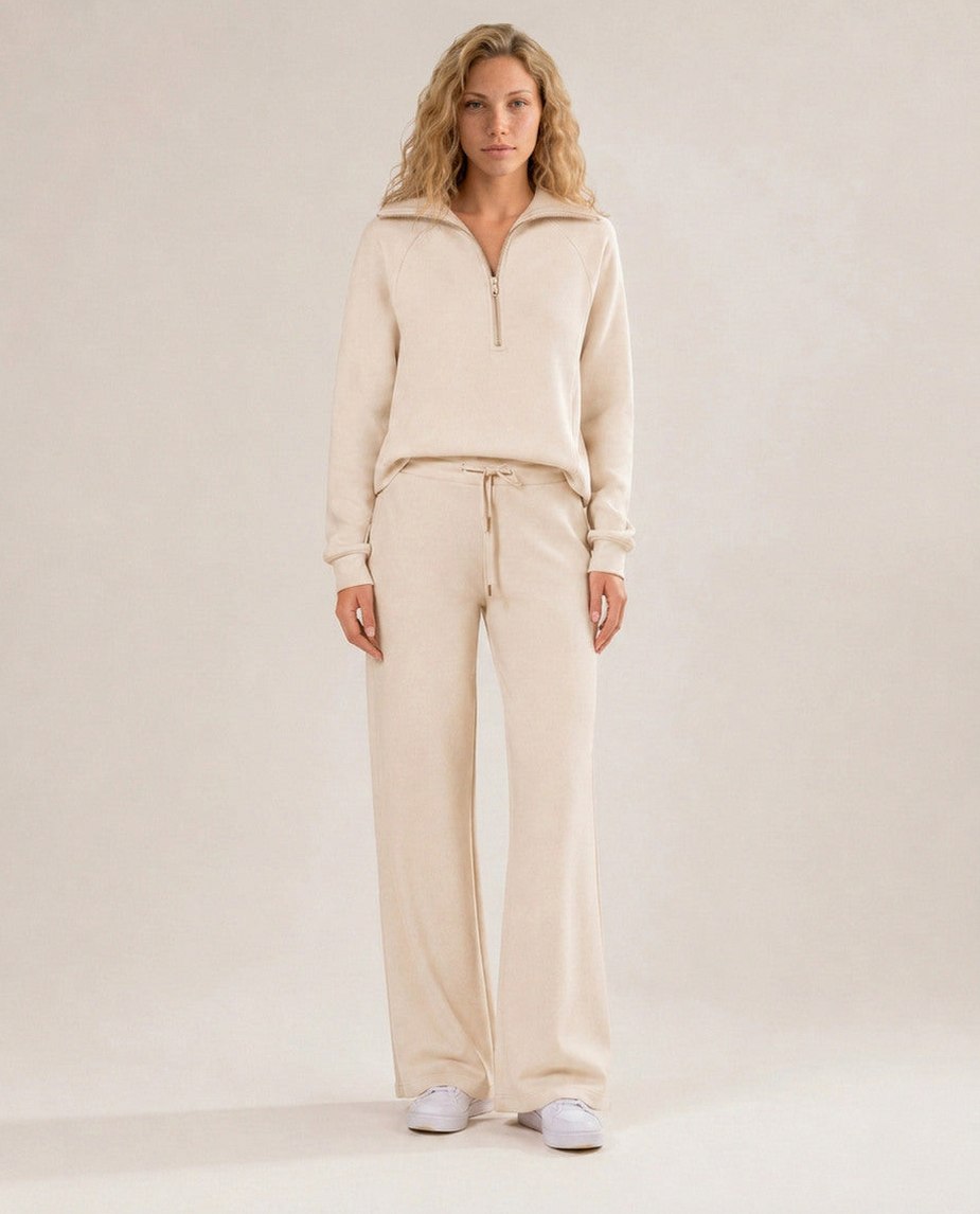 Fleece Half Zip Long Sleeve Wide Leg Co Ord Set
