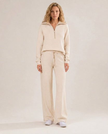 Fleece Half Zip Long Sleeve Wide Leg Co Ord Set