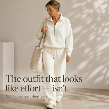 Fleece Half Zip Pouch Pocket Wide Leg Co Ord Set