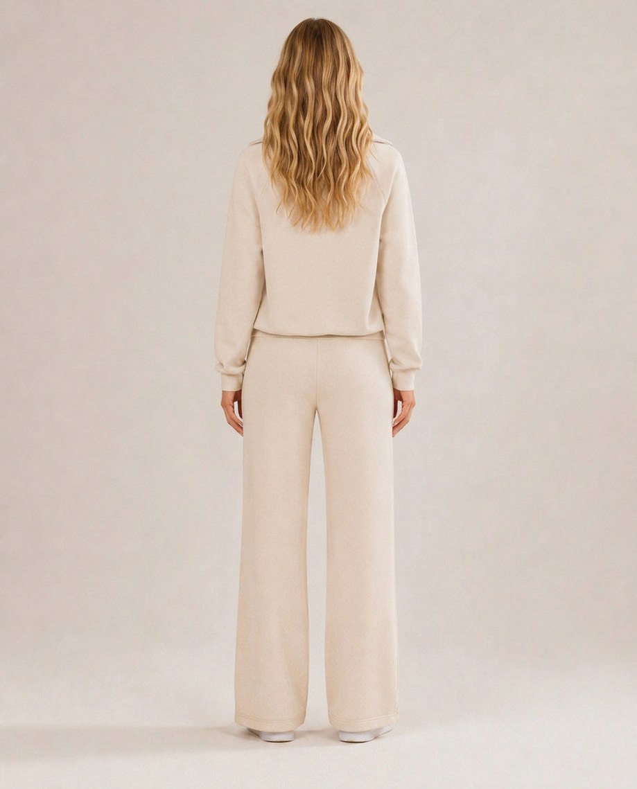 Fleece Half Zip Long Sleeve Wide Leg Co Ord Set
