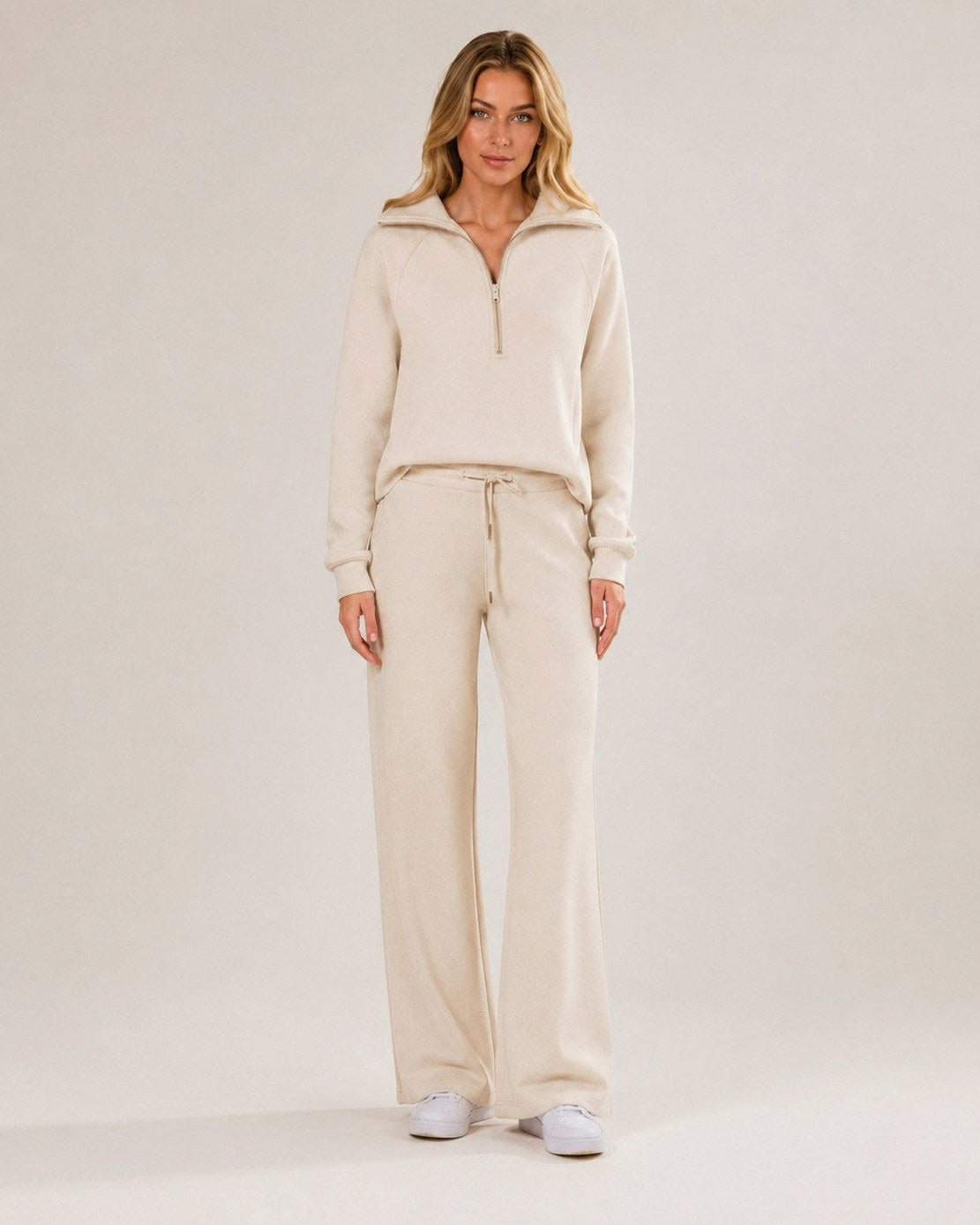 Fleece Half Zip Long Sleeve Wide Leg Co Ord Set
