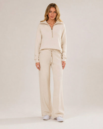 Fleece Half Zip Long Sleeve Wide Leg Co Ord Set