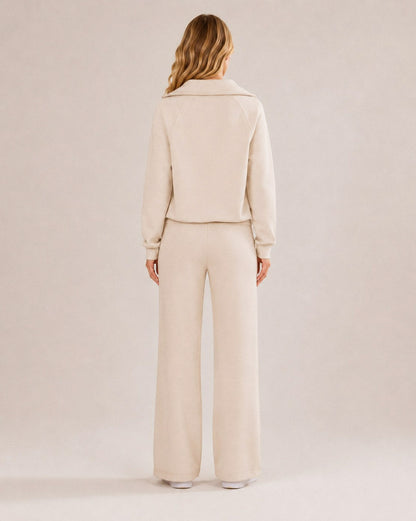 Fleece Half Zip Long Sleeve Wide Leg Co Ord Set