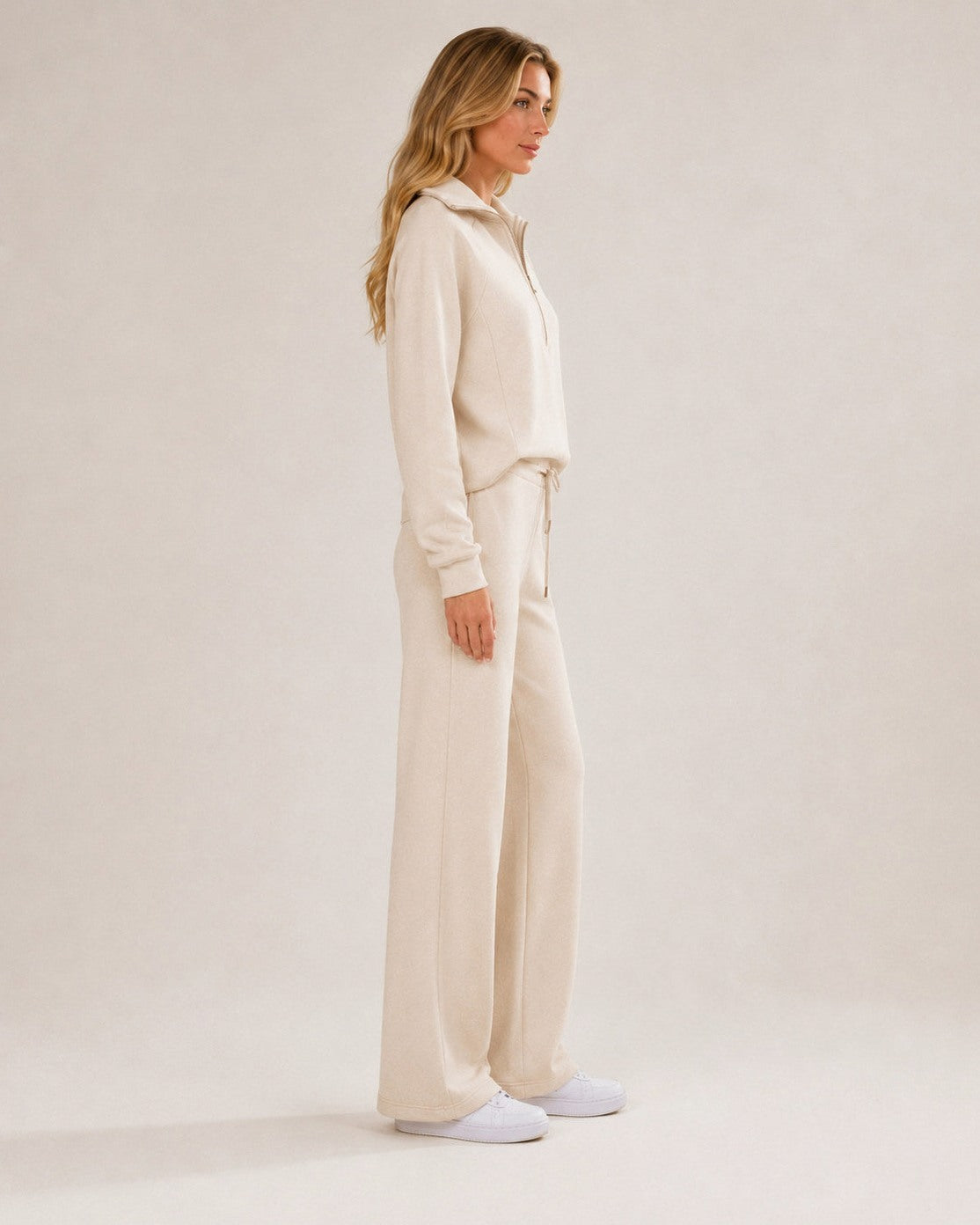 Fleece Half Zip Long Sleeve Wide Leg Co Ord Set