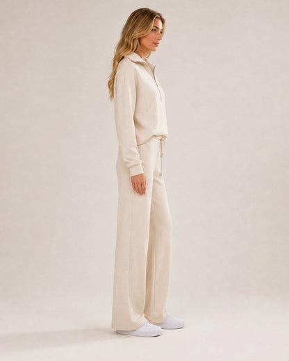 Fleece Half Zip Long Sleeve Wide Leg Co Ord Set