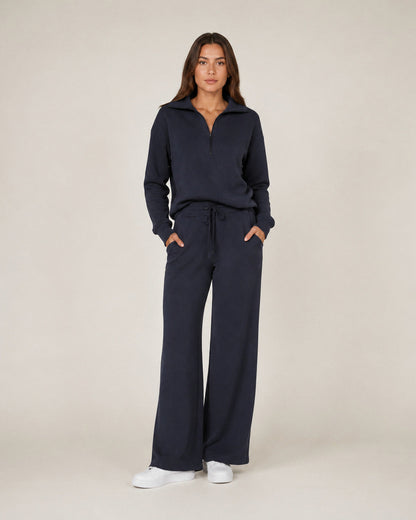 Fleece Half Zip Long Sleeve Wide Leg Co Ord Set