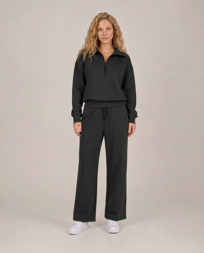 Fleece Half Zip Long Sleeve Wide Leg Co Ord Set