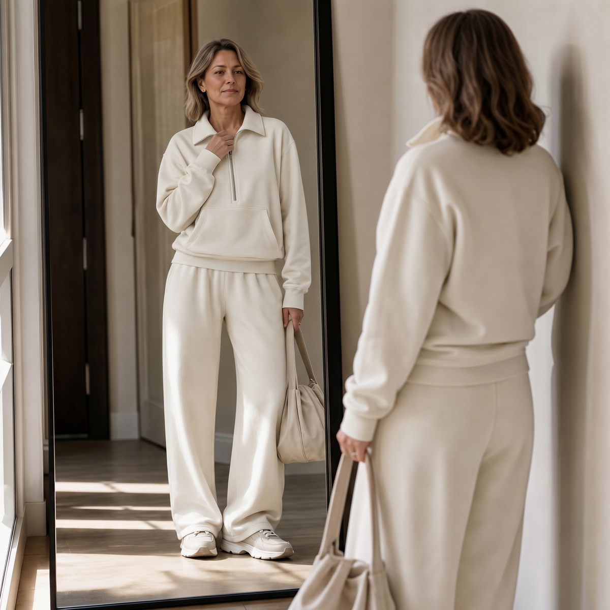 Fleece Half Zip Pouch Pocket Wide Leg Co Ord Set