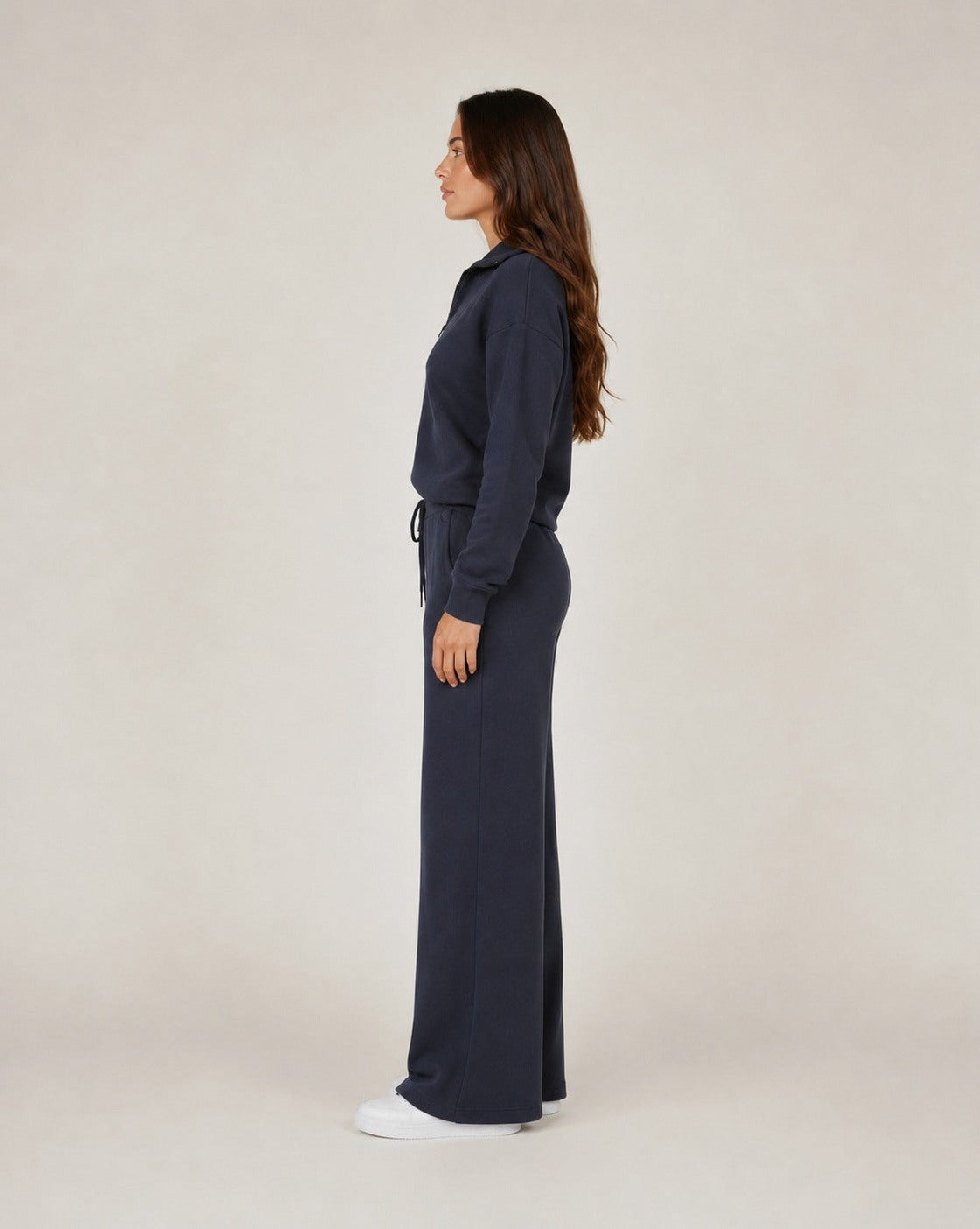 Fleece Half Zip Long Sleeve Wide Leg Co Ord Set