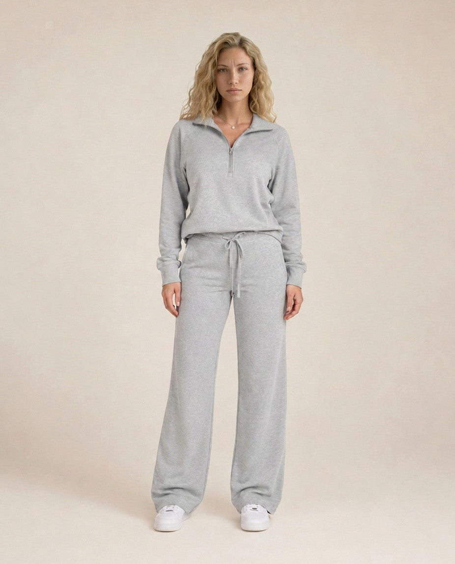 Fleece Half Zip Long Sleeve Wide Leg Co Ord Set