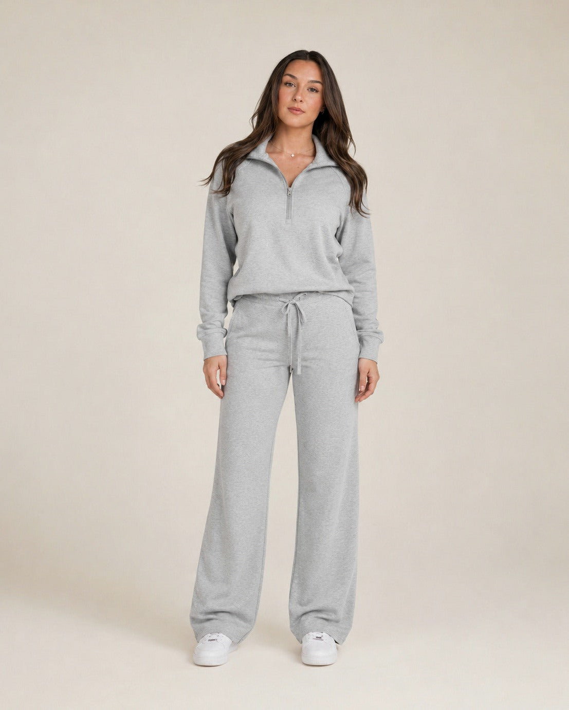 Fleece Half Zip Long Sleeve Wide Leg Co Ord Set