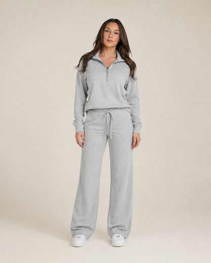 Fleece Half Zip Long Sleeve Wide Leg Co Ord Set
