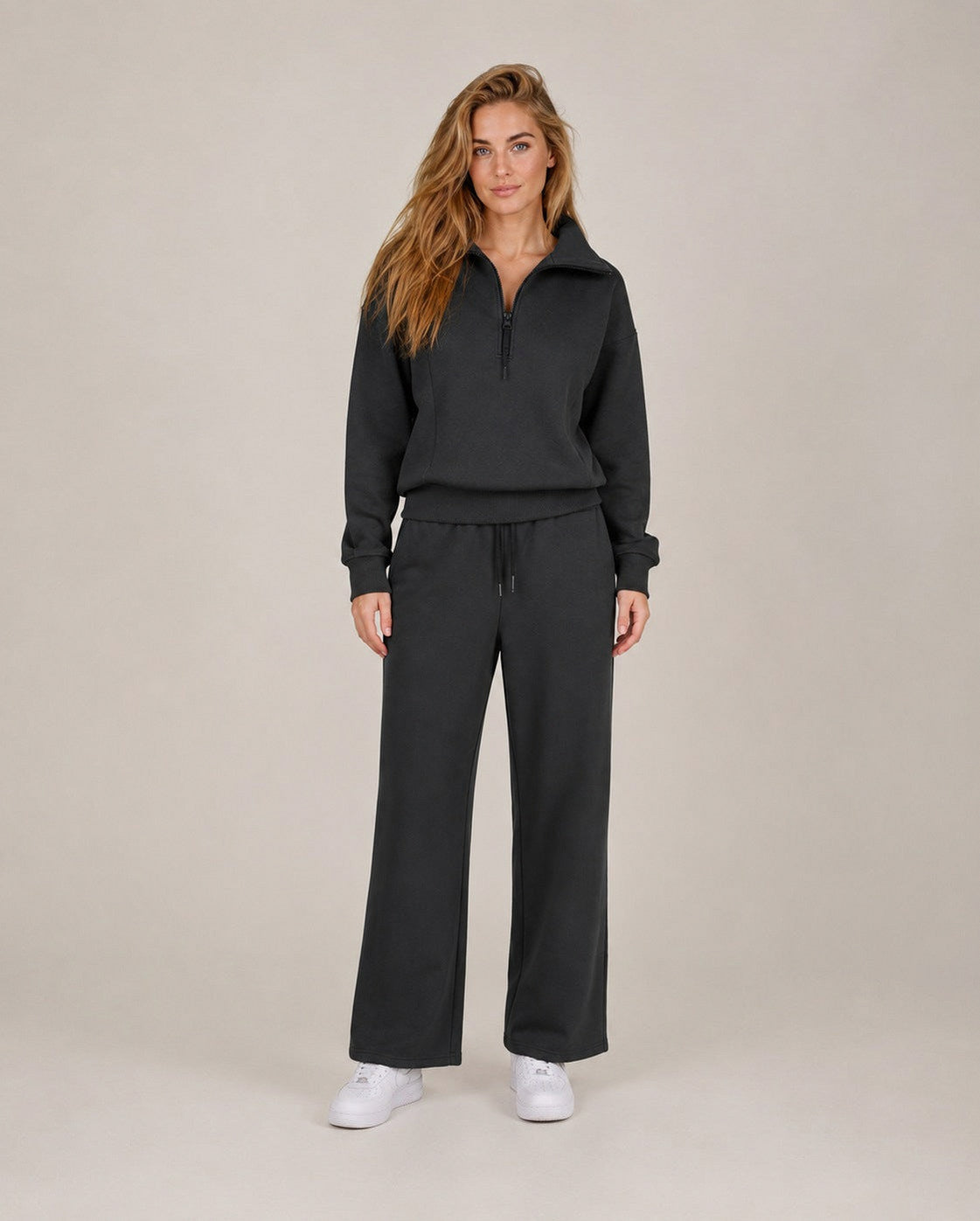 Fleece Half Zip Long Sleeve Wide Leg Co Ord Set