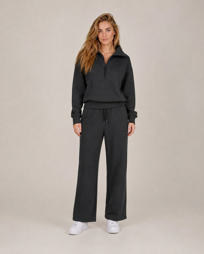 Fleece Half Zip Long Sleeve Wide Leg Co Ord Set