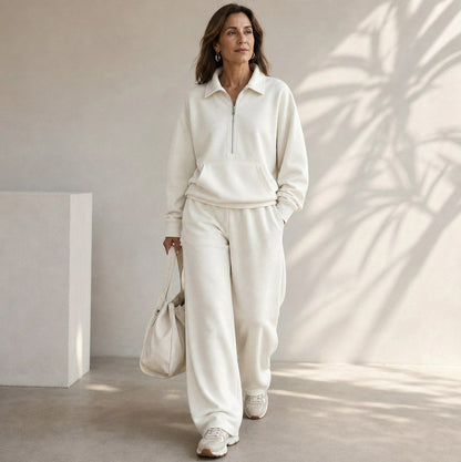 Fleece Half Zip Pouch Pocket Wide Leg Co Ord Set