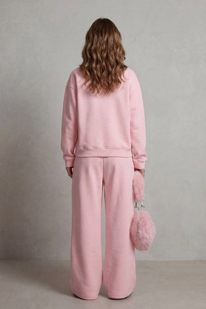 Fleece Funnel Neck Half Zip Long Sleeve Two Piece Set