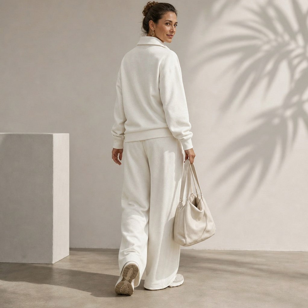 Fleece Half Zip Pouch Pocket Wide Leg Co Ord Set