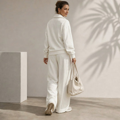 Fleece Half Zip Pouch Pocket Wide Leg Co Ord Set