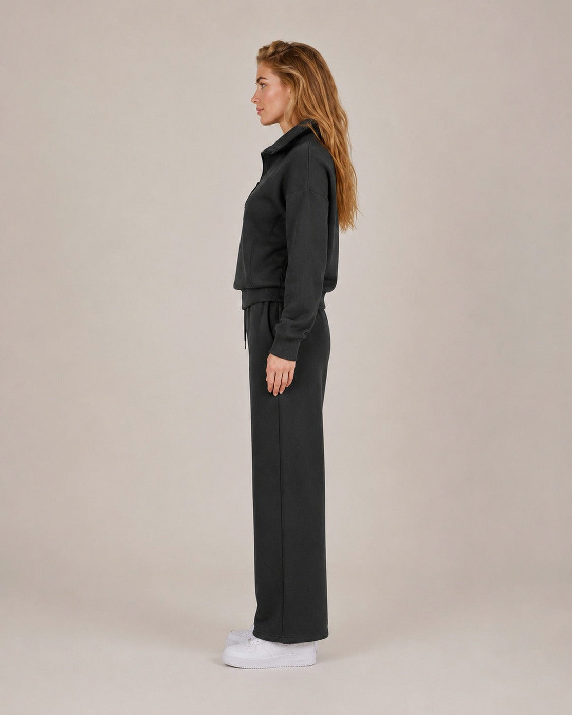 Fleece Half Zip Long Sleeve Wide Leg Co Ord Set