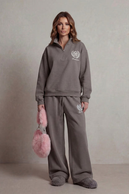Fleece Funnel Neck Half Zip Long Sleeve Two Piece Set