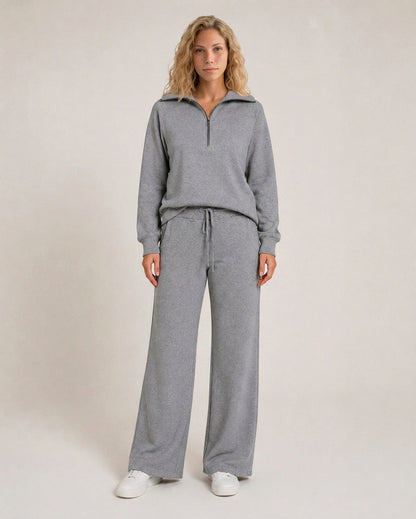 Fleece Half Zip Long Sleeve Wide Leg Co Ord Set