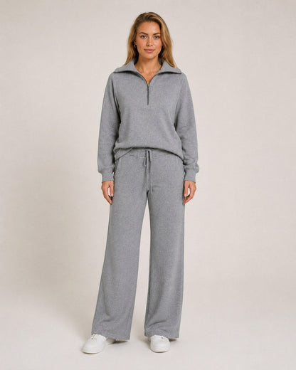 Fleece Half Zip Long Sleeve Wide Leg Co Ord Set