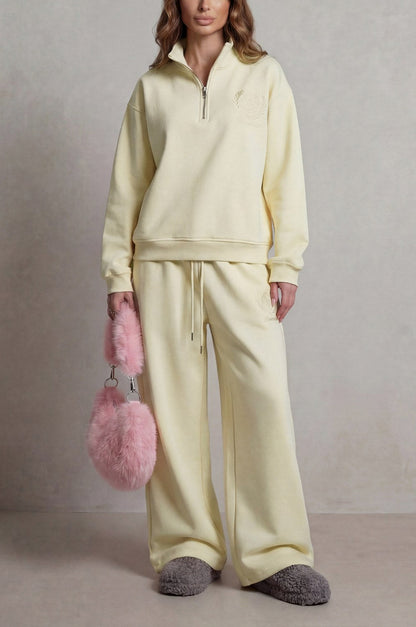 Fleece Funnel Neck Half Zip Long Sleeve Two Piece Set