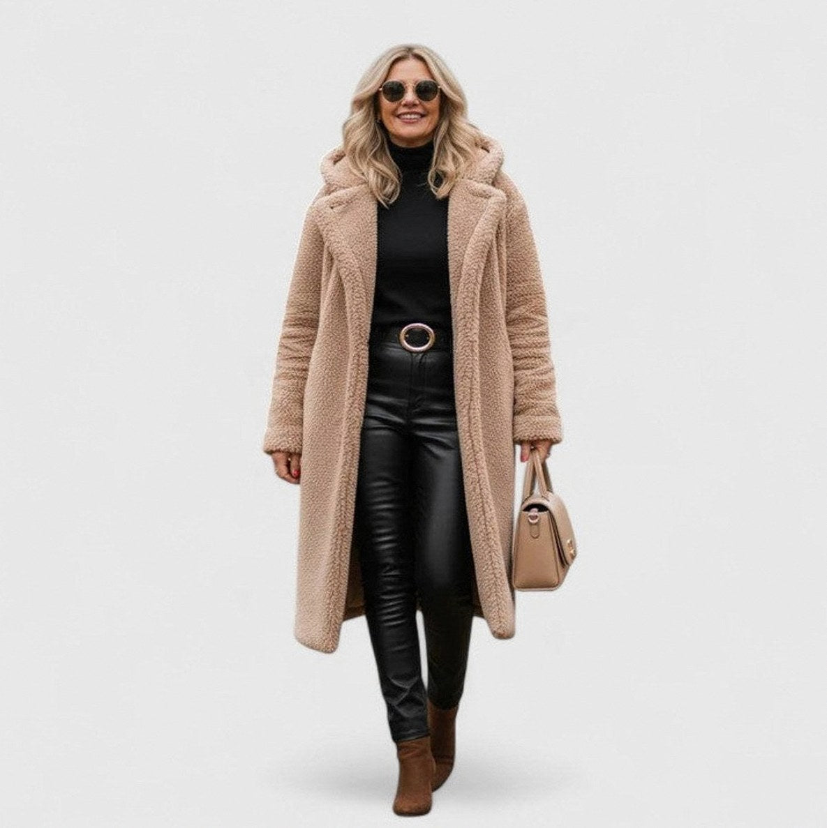 Fleece Long Sleeve Hooded Midi Coat