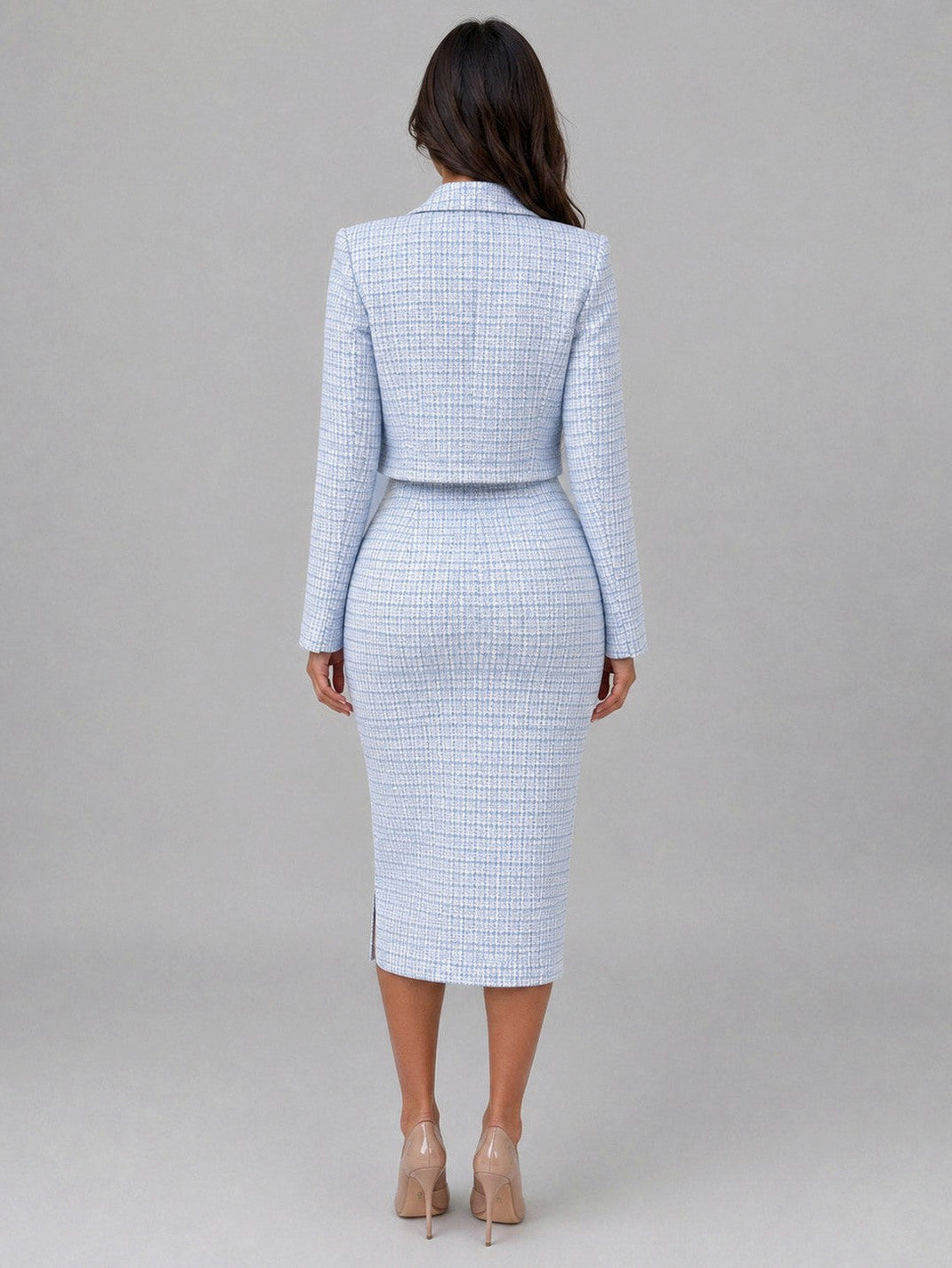 Tweed Long Sleeve Cropped Jacket and Midi Dress Set