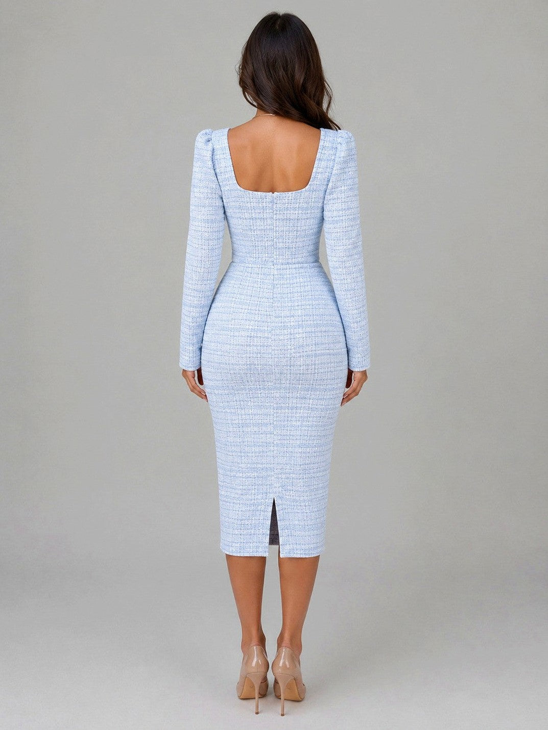 Tweed Long Sleeve Cropped Jacket and Midi Dress Set