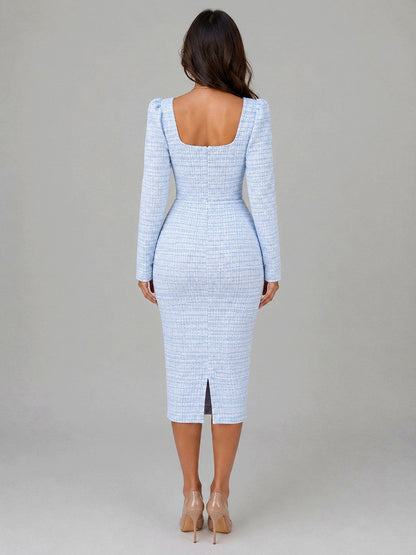 Tweed Long Sleeve Cropped Jacket and Midi Dress Set