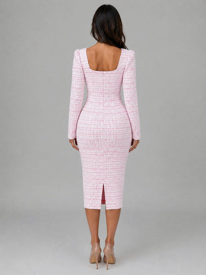 Tweed Long Sleeve Cropped Jacket and Midi Dress Set