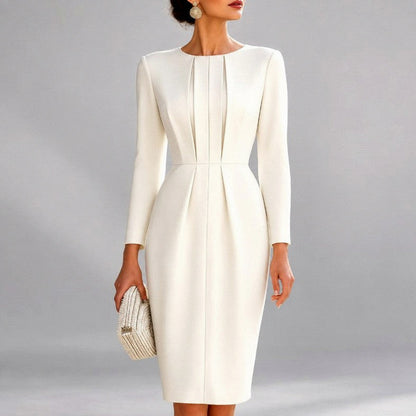 Long Sleeve Pleated Pencil Midi Dress