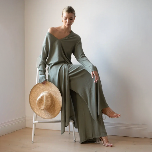 Tunic Overlay Long Sleeve Wide Leg Jumpsuit