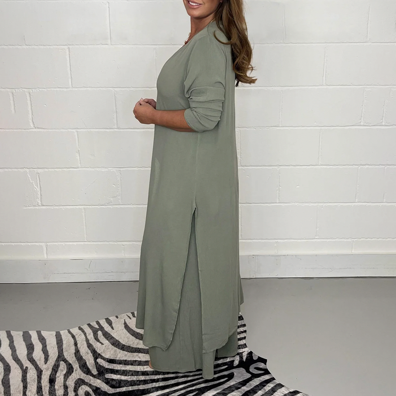Tunic Overlay Long Sleeve Wide Leg Jumpsuit