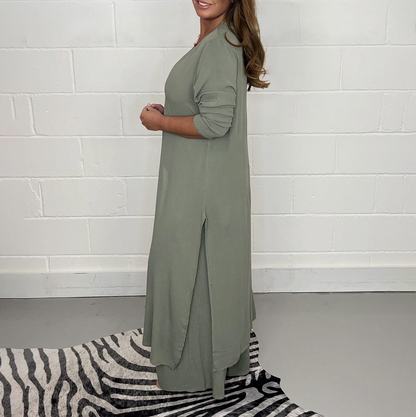 Tunic Overlay Long Sleeve Wide Leg Jumpsuit
