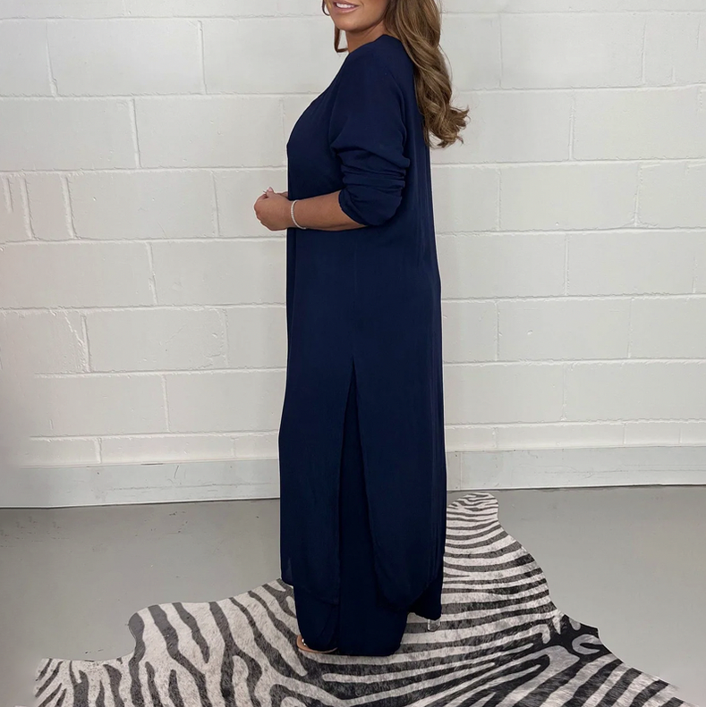 Tunic Overlay Long Sleeve Wide Leg Jumpsuit