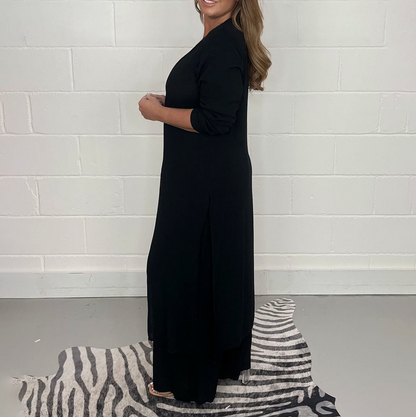Tunic Overlay Long Sleeve Wide Leg Jumpsuit