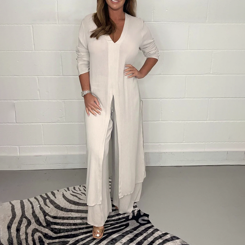 Tunic Overlay Long Sleeve Wide Leg Jumpsuit