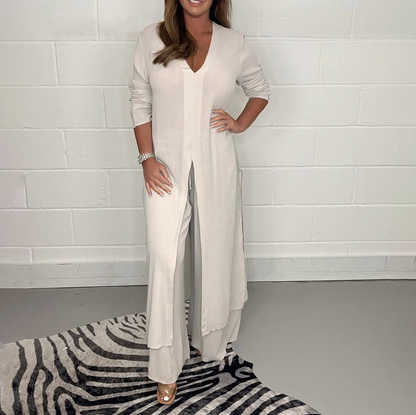 Tunic Overlay Long Sleeve Wide Leg Jumpsuit