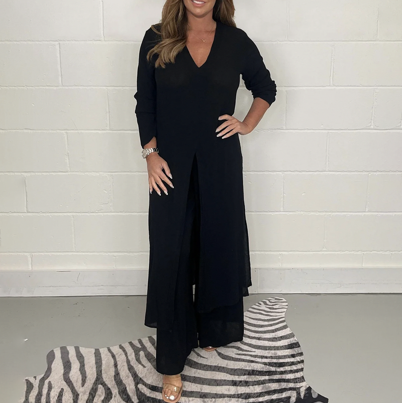 Tunic Overlay Long Sleeve Wide Leg Jumpsuit