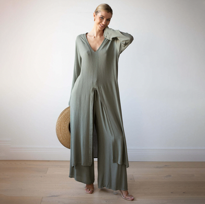 Tunic Overlay Long Sleeve Wide Leg Jumpsuit