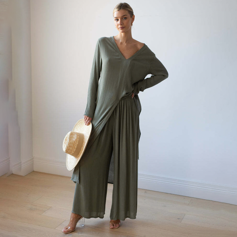 Tunic Overlay Long Sleeve Wide Leg Jumpsuit